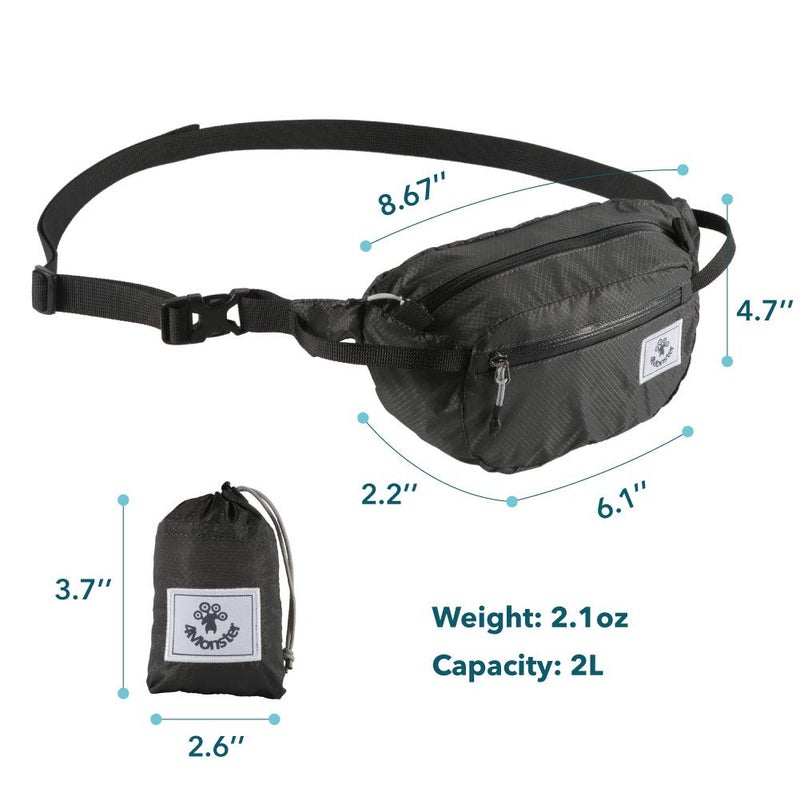 4Monster Hiking Waist Packs Portable,Water Resistant Fanny Pack Bags Lightweight with Adjustable Strap for Outdoor, Workout,Running,Hiking,Traveling,Biking,Camping and Fishing (Grey, 2L) - Image 3